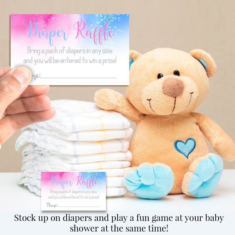 Amanda Creation Pink & Blue Watercolor Diaper Raffle Tickets for Gender Reveal Baby Showers, 20 2" X 3â€ Double Sided Insert Cards for Games by AmandaCreation, Bring a Pack of Diapers to Win Favors & Prizes! - Image 3